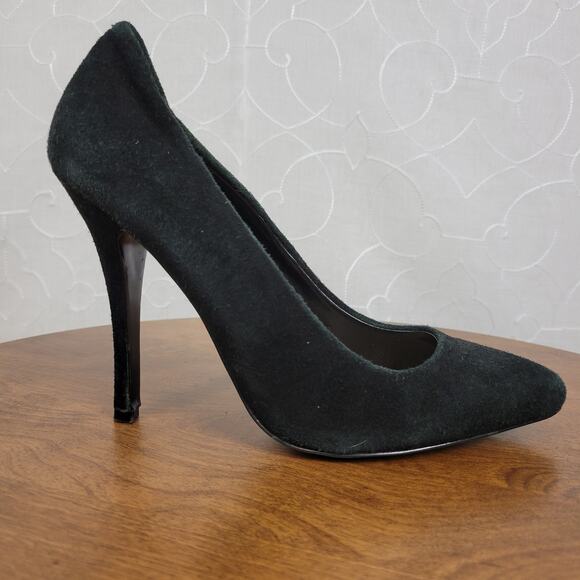Steve Madden Womens Shoes Size 8M Black Suede Pointed Toe Slip On Heels - Picture 1 of 10